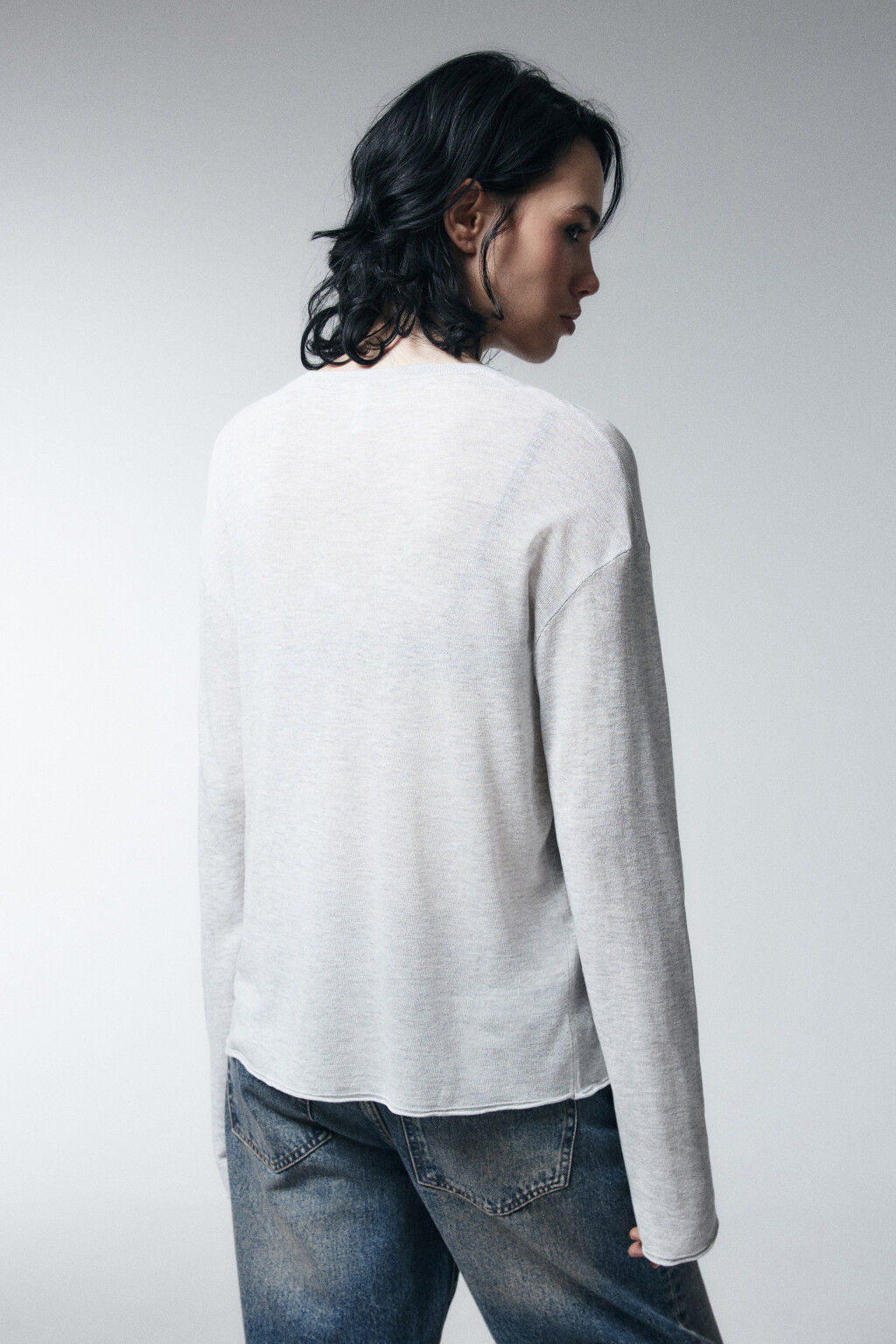 джемпер тонкий оверсайз вязаный на пуговицах - цвет серый - 4