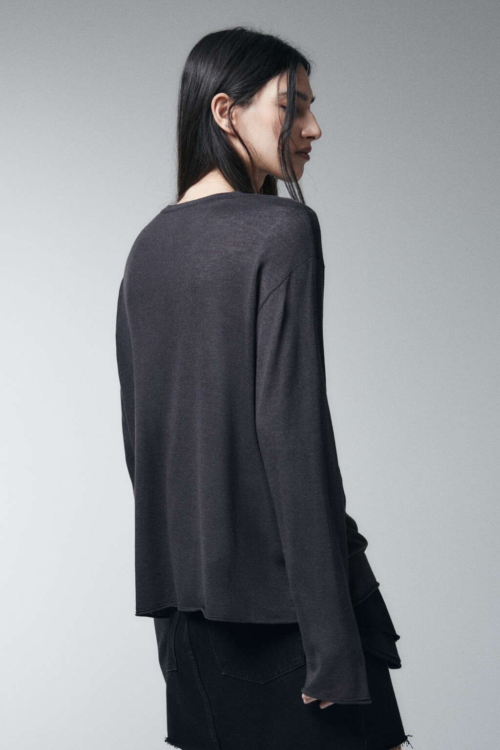 джемпер тонкий оверсайз вязаный на пуговицах - цвет серый - 4