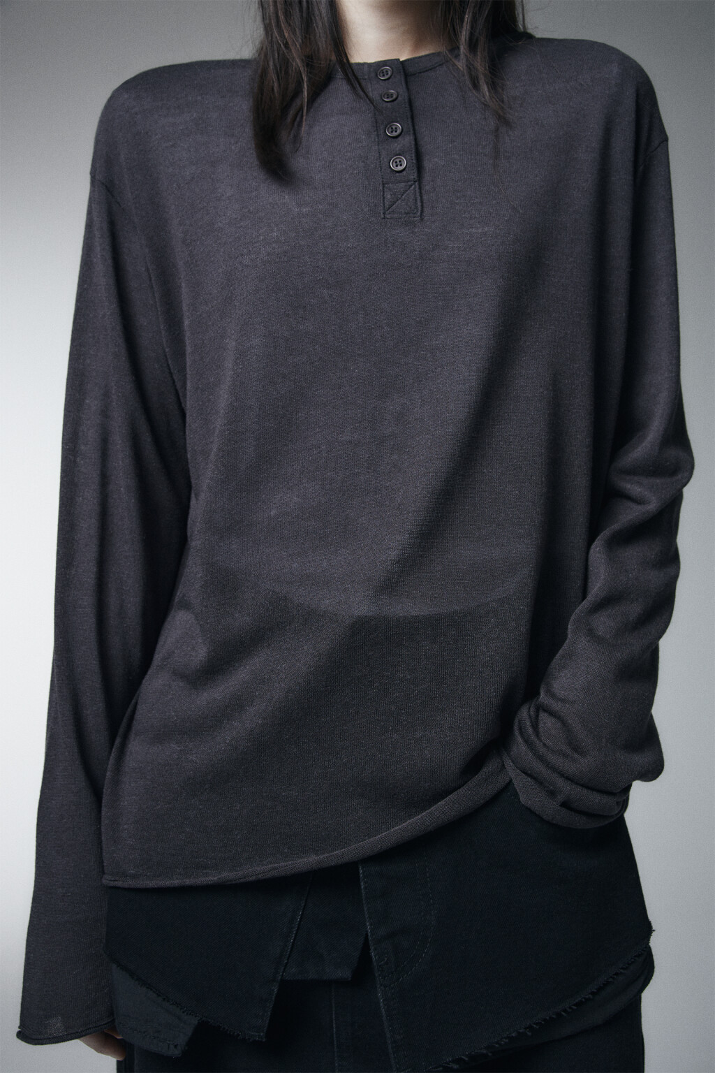 джемпер тонкий оверсайз вязаный на пуговицах - цвет серый - 6