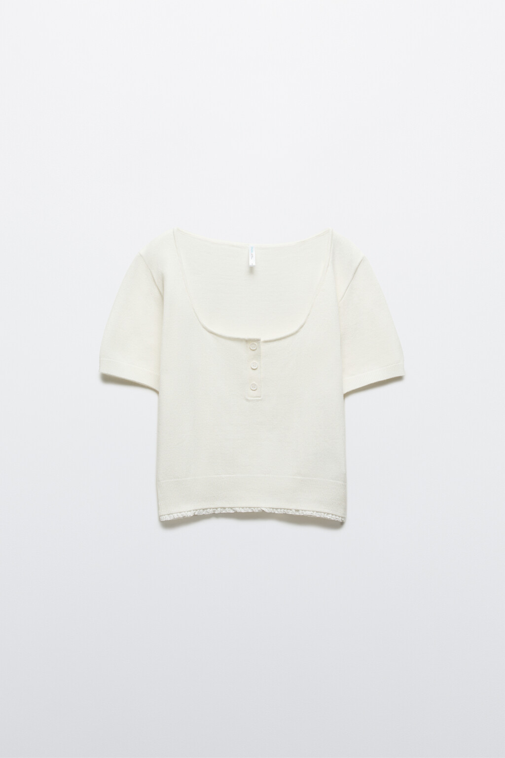 Футболка вязаная с кружевной отделкой - цвет молочный - 7