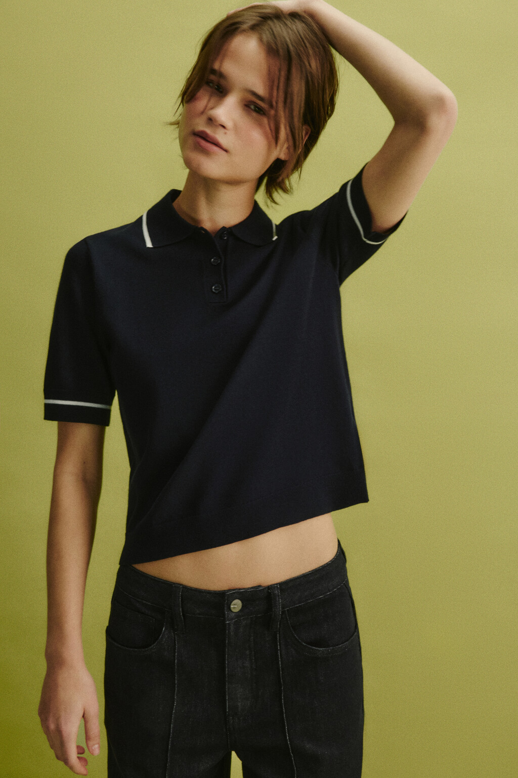 Футболка-поло вязаная - цвет синий - 2