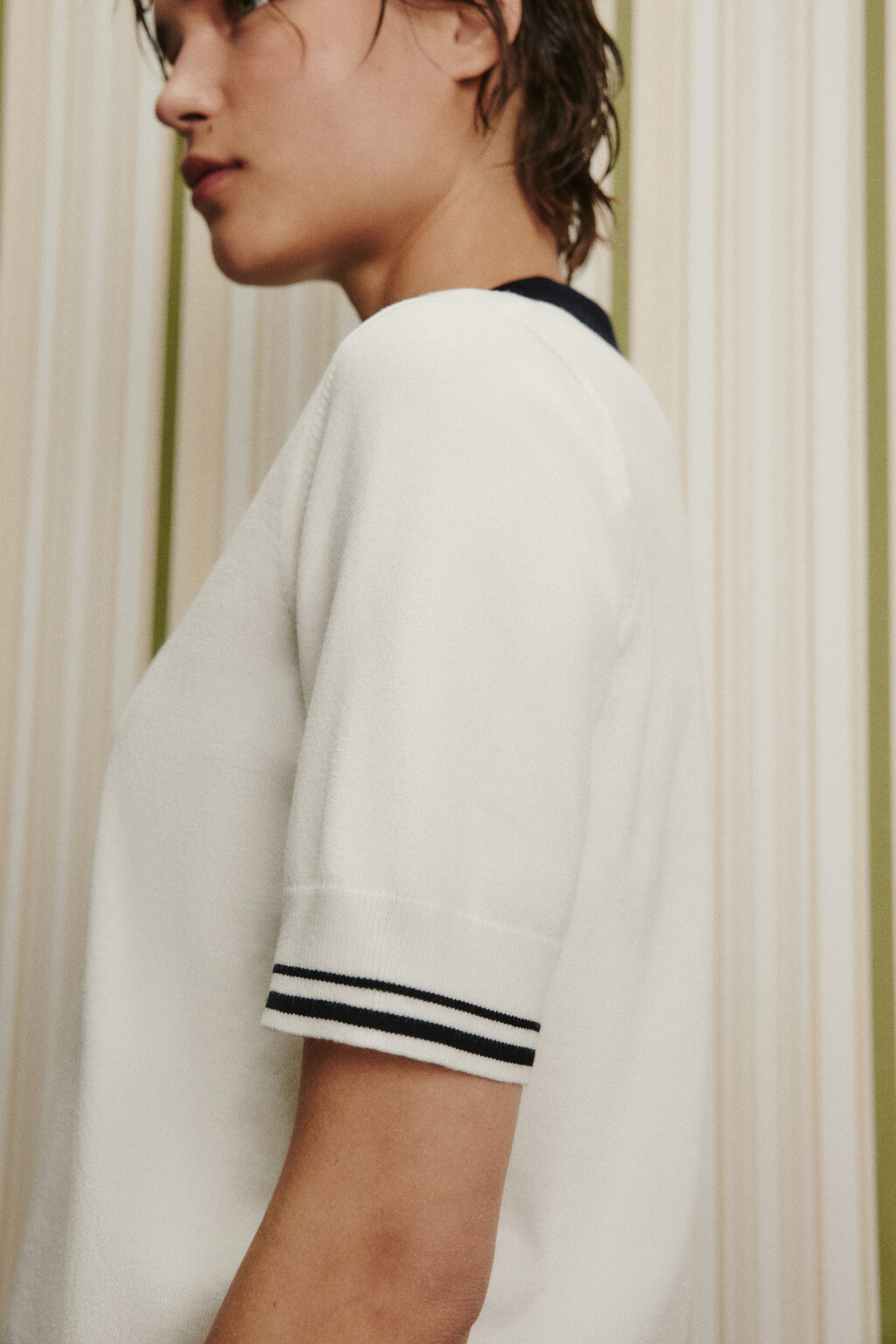 Футболка-поло вязаная - цвет молочный - 6