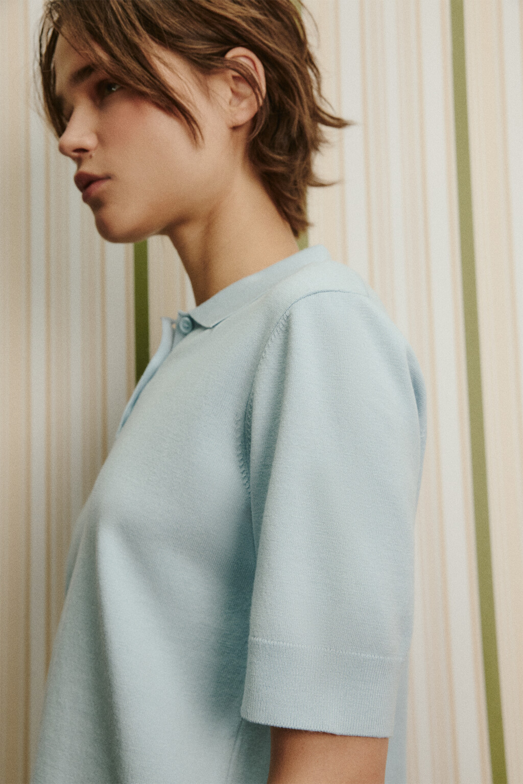 Футболка-поло вязаная - цвет голубой - 8