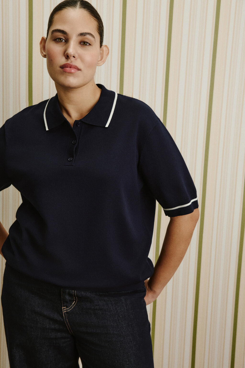 Футболка-поло вязаная - цвет синий - 1