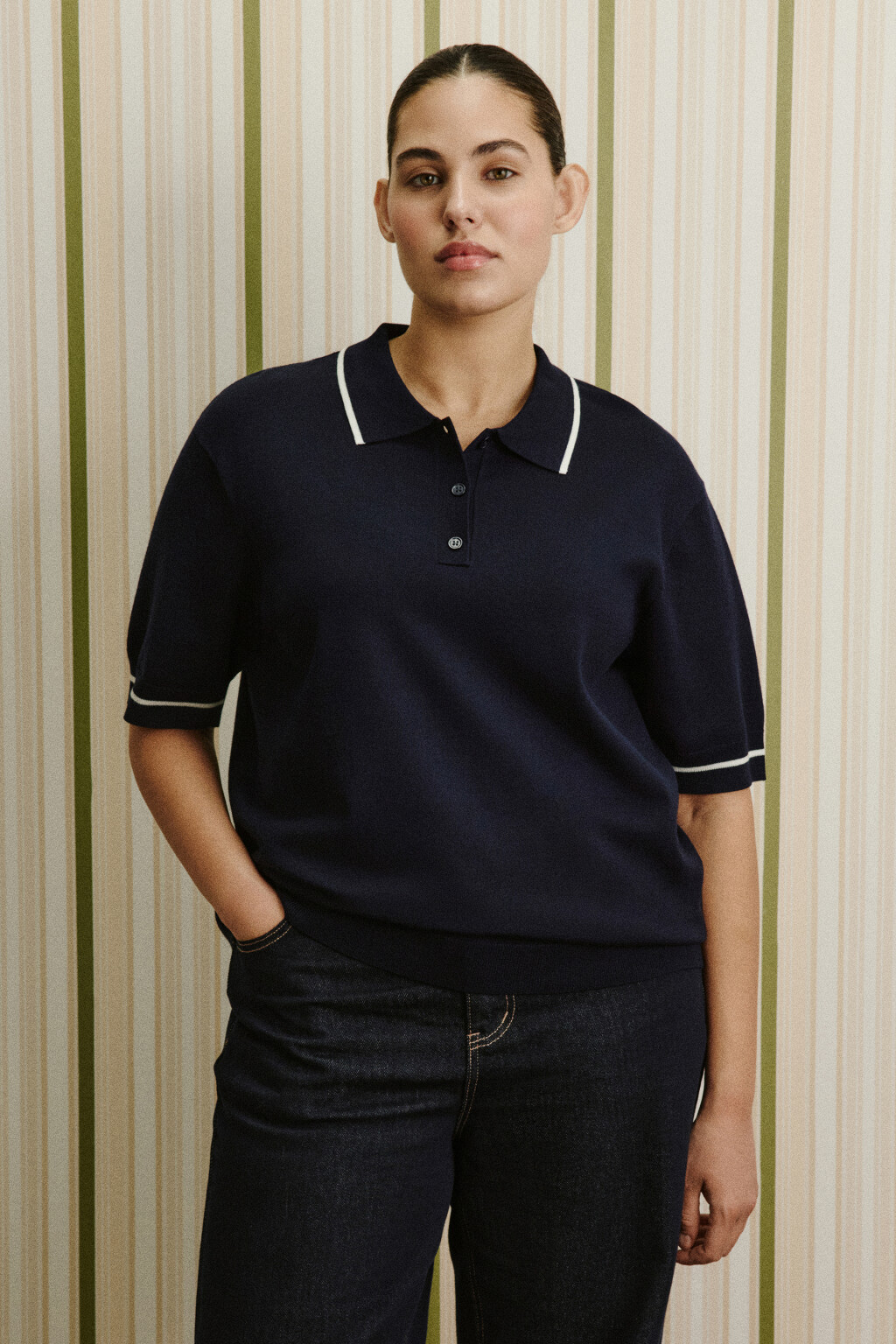 Футболка-поло вязаная - цвет синий - 4