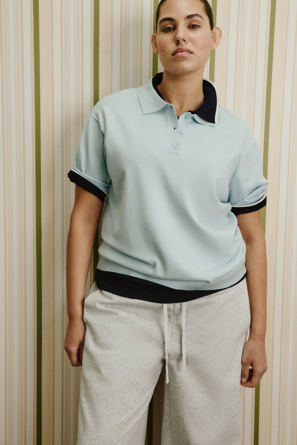 Футболка-поло вязаная - цвет голубой - 1