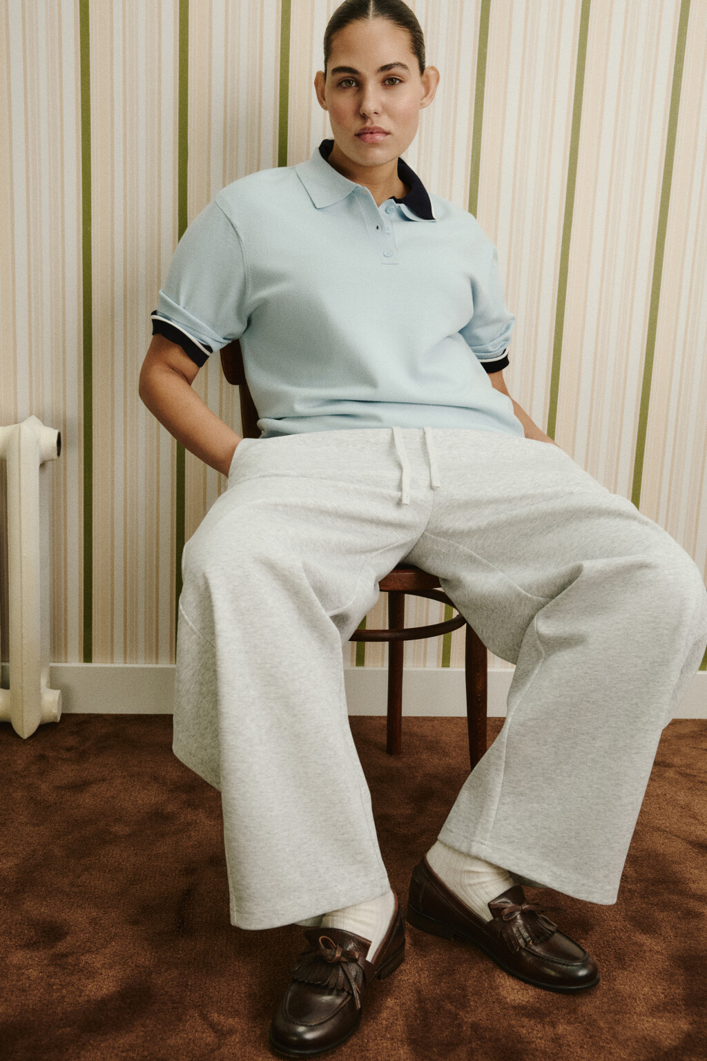 Футболка-поло вязаная - цвет голубой - 3