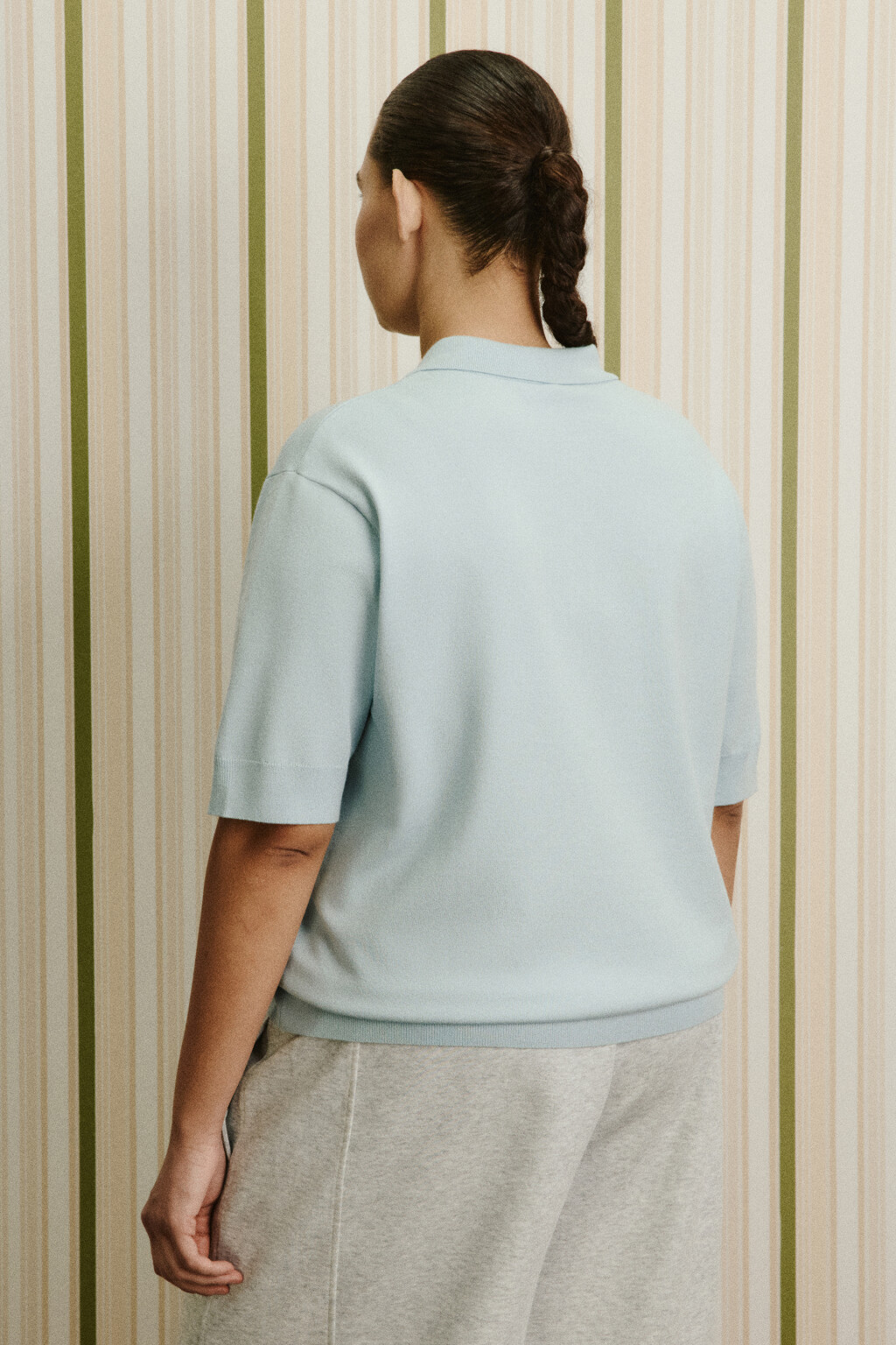 Футболка-поло вязаная - цвет голубой - 5