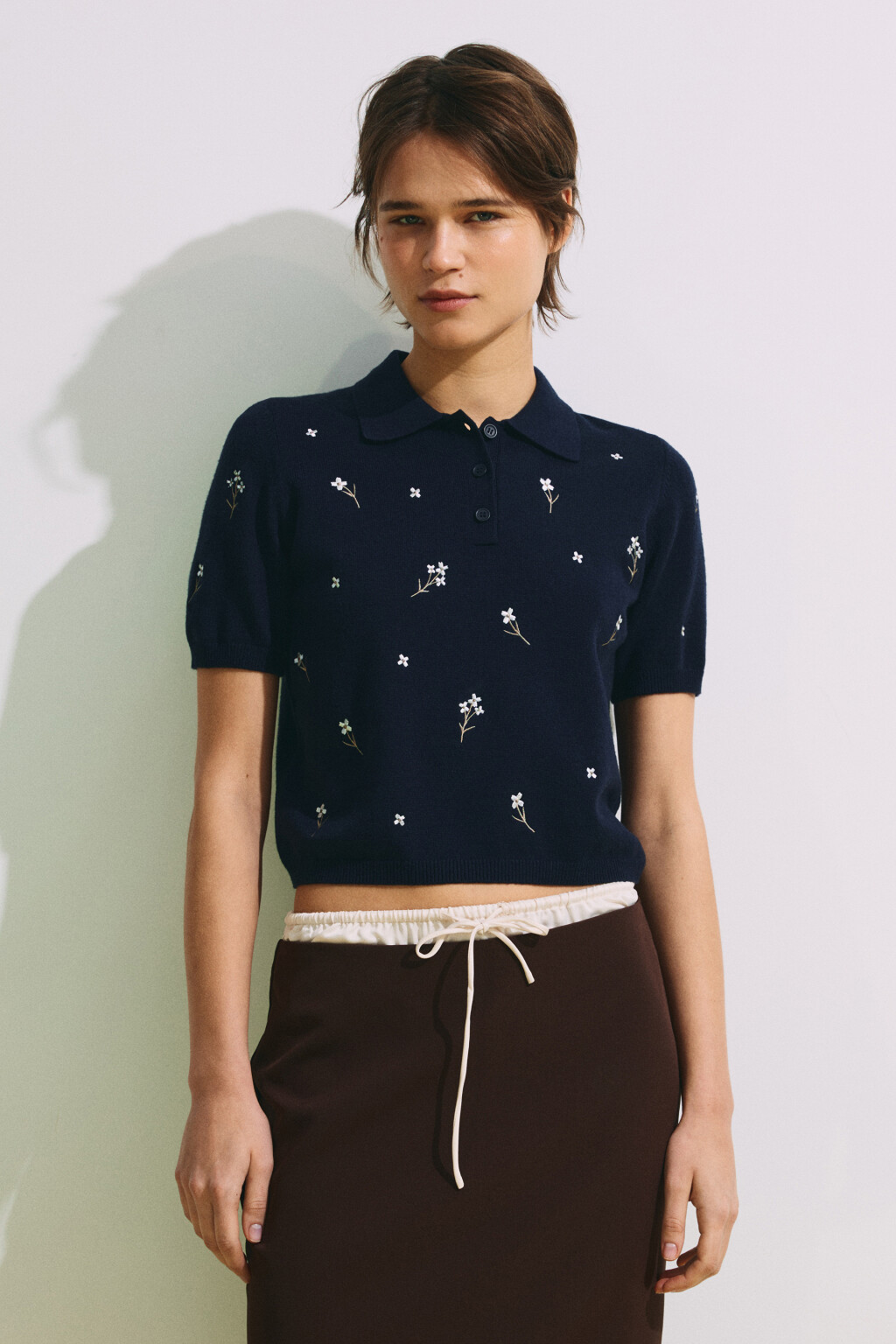 Футболка-поло с вышивкой - цвет синий - 4