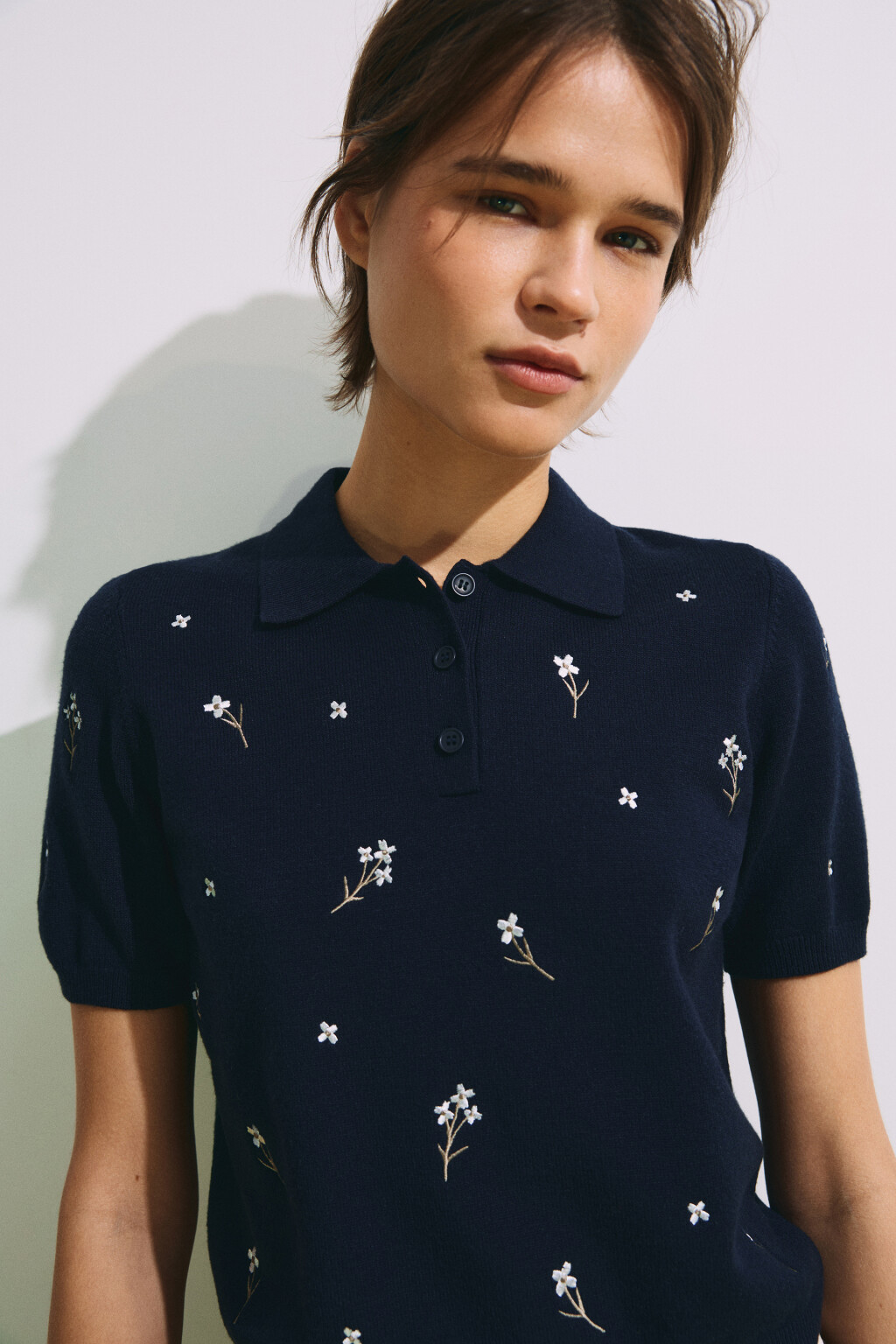 Футболка-поло с вышивкой - цвет синий - 7