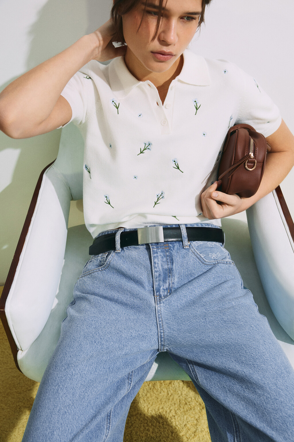 Футболка-поло с вышивкой - цвет молочный - 1