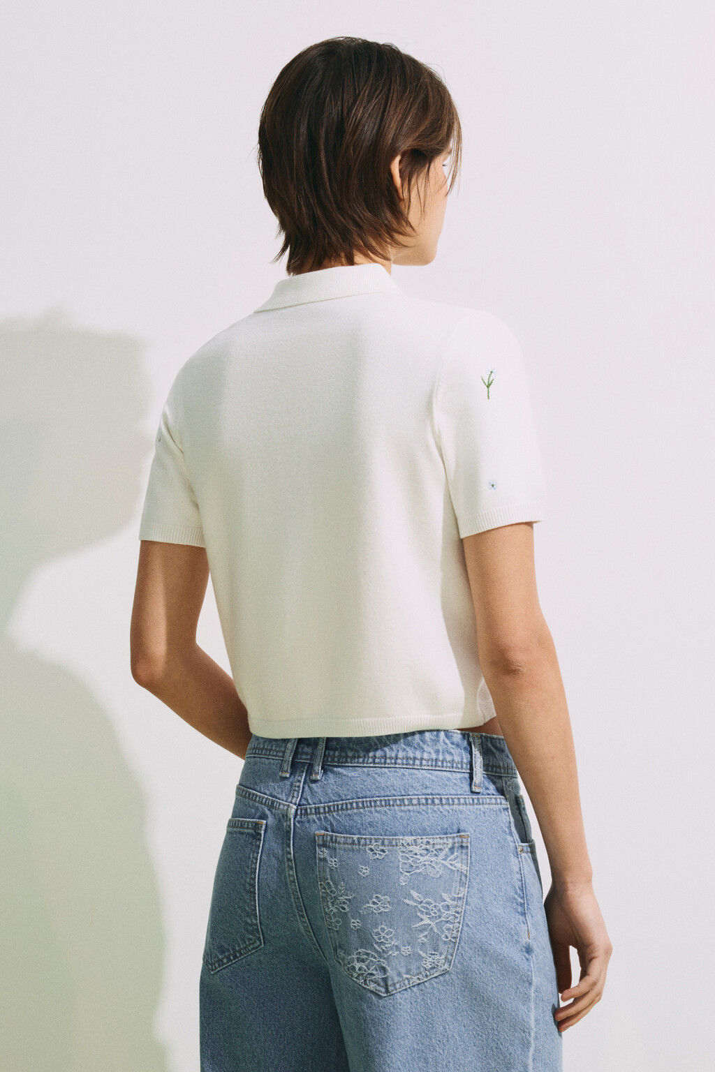 Футболка-поло с вышивкой - цвет молочный - 3