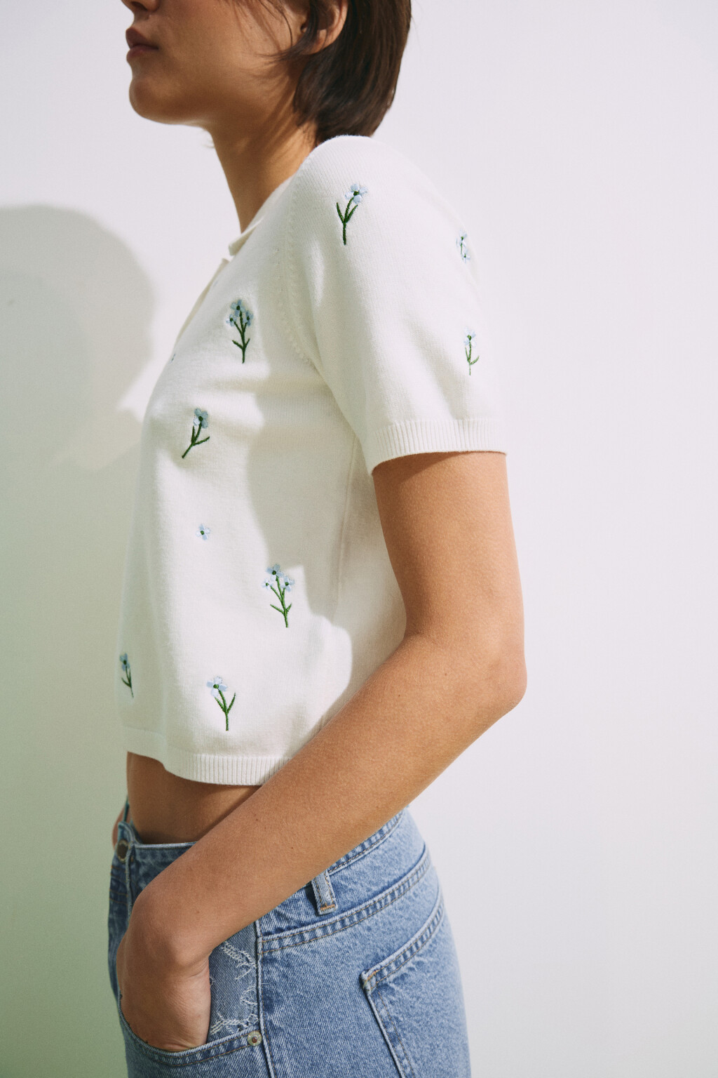 Футболка-поло с вышивкой - цвет молочный - 6