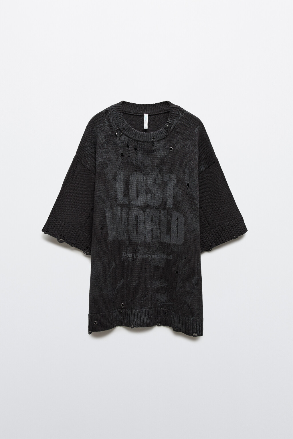 Футболка вязаная рваная с пирсингом - цвет серый - 1