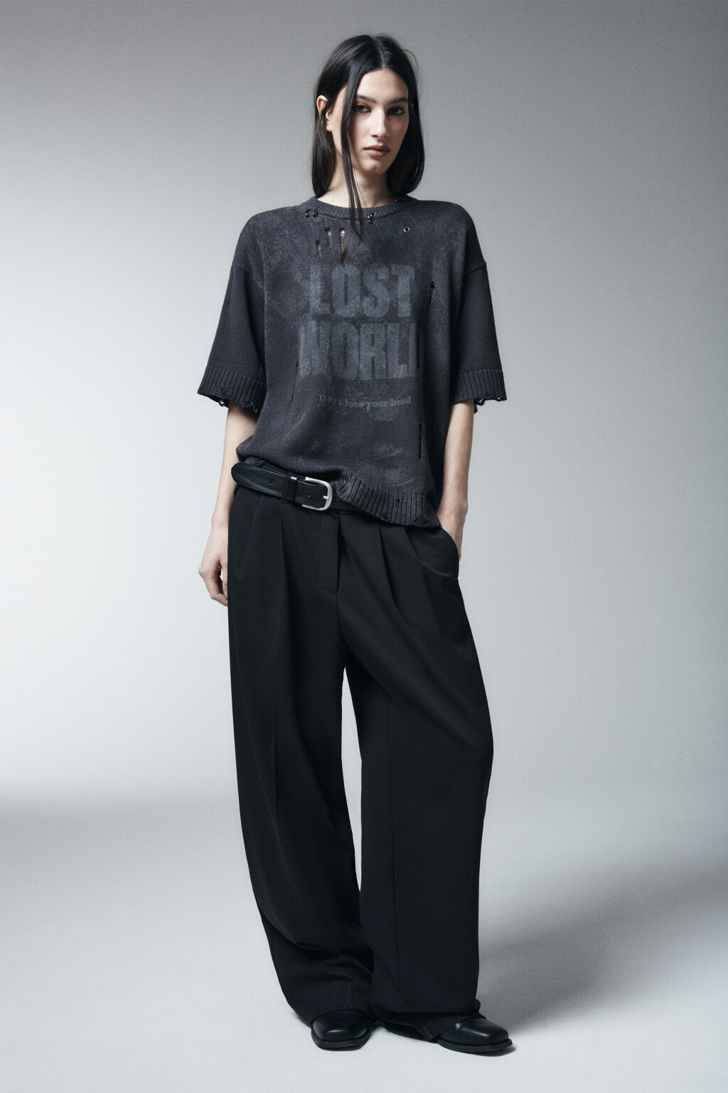 Футболка вязаная рваная с пирсингом - цвет серый - 4