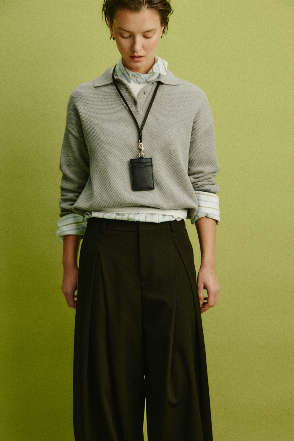 Джемпер-поло вязаный на пуговицах - цвет серый - 1