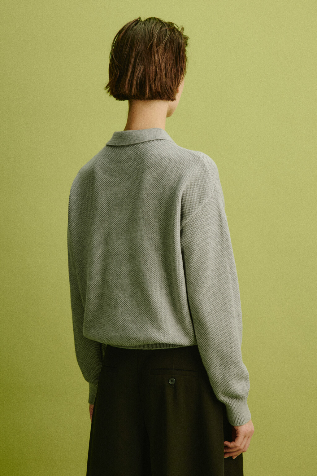 Джемпер-поло вязаный на пуговицах - цвет серый - 3