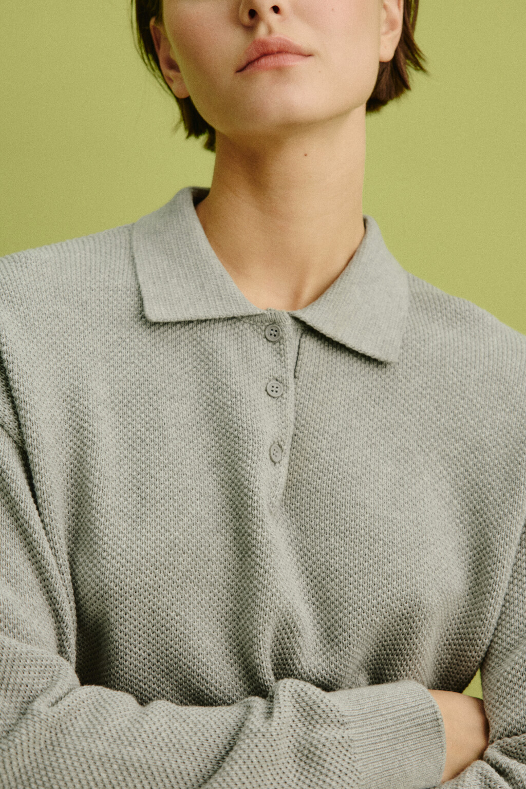 Джемпер-поло вязаный на пуговицах - цвет серый - 5