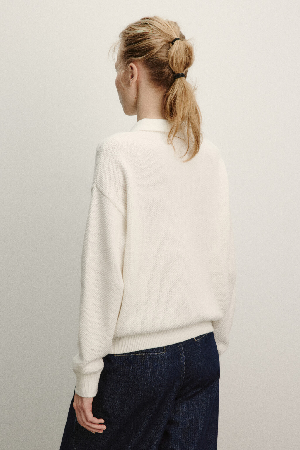 Джемпер-поло вязаный на пуговицах - цвет молочный - 3