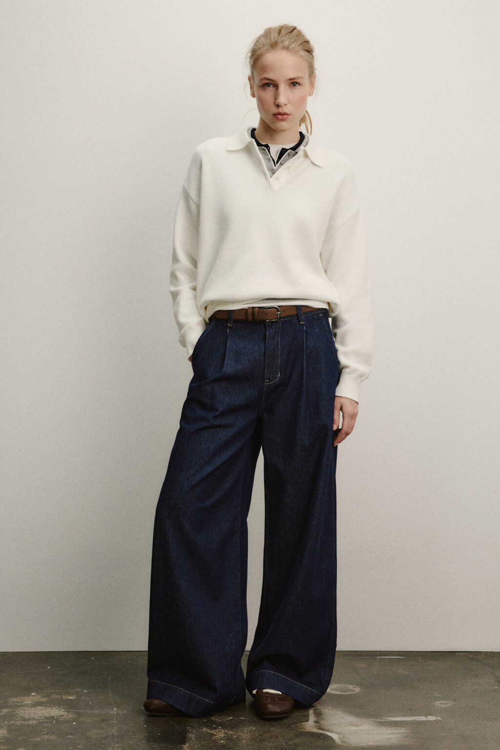 Джемпер-поло вязаный на пуговицах - цвет молочный - 4