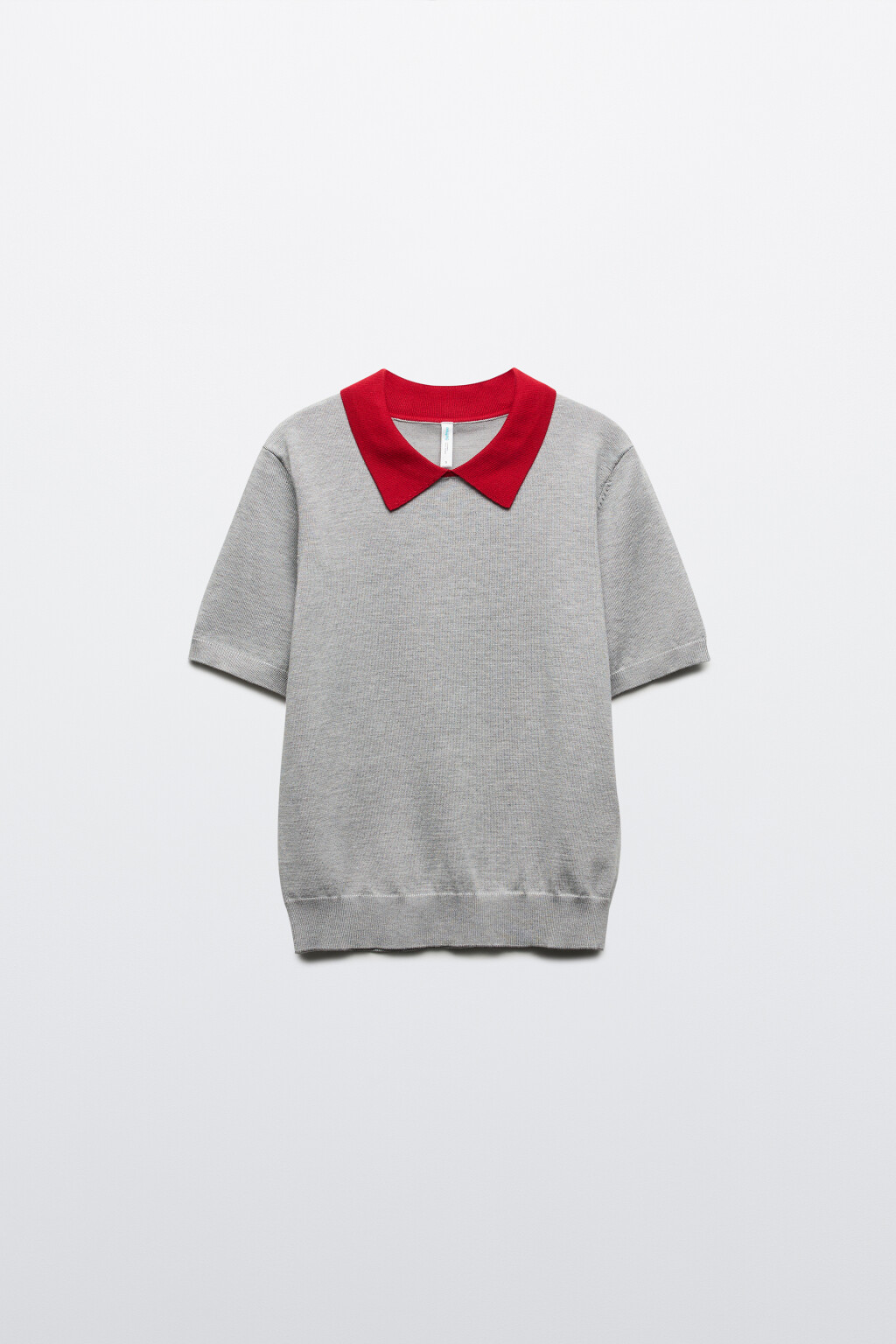 Футболка-поло вязаная с контрастным воротником - цвет серый - 1