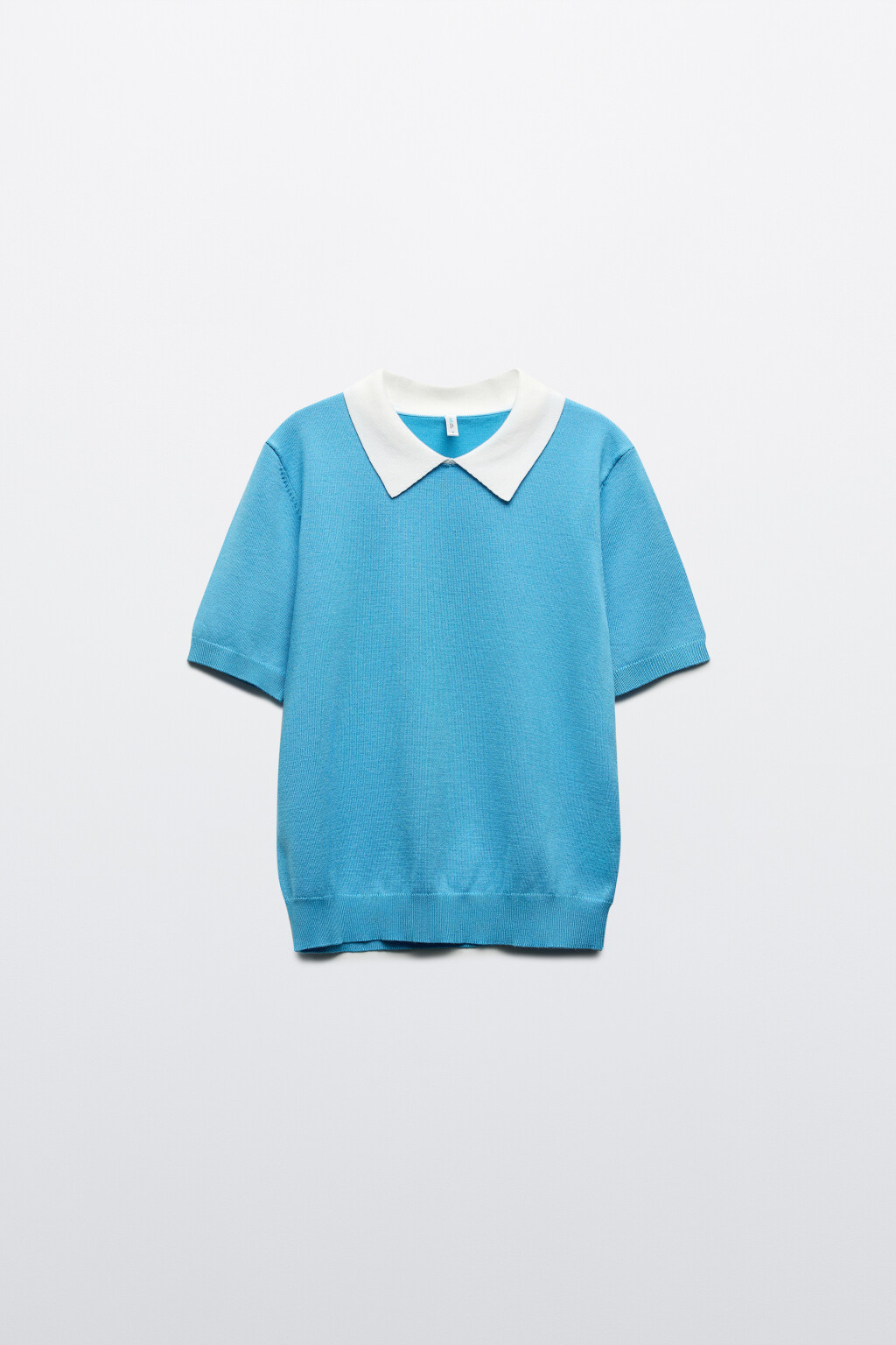 Футболка-поло вязаная с контрастным воротником - цвет голубой - 1