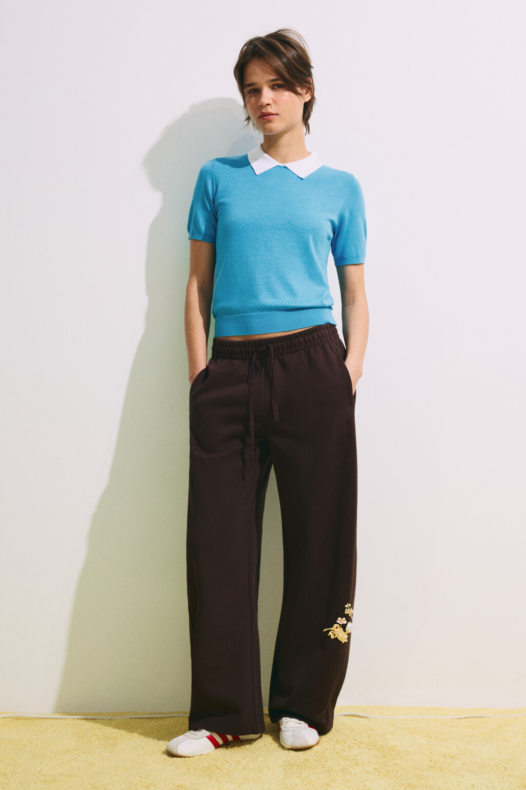 Футболка-поло вязаная с контрастным воротником - цвет голубой - 5