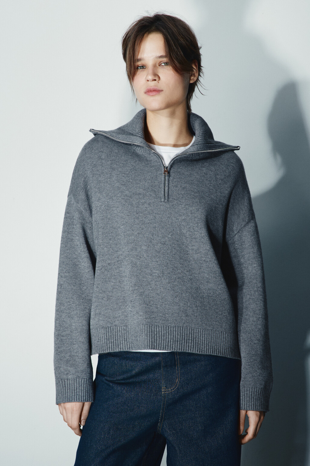 Джемпер на молнии с воротником - цвет серый - 2