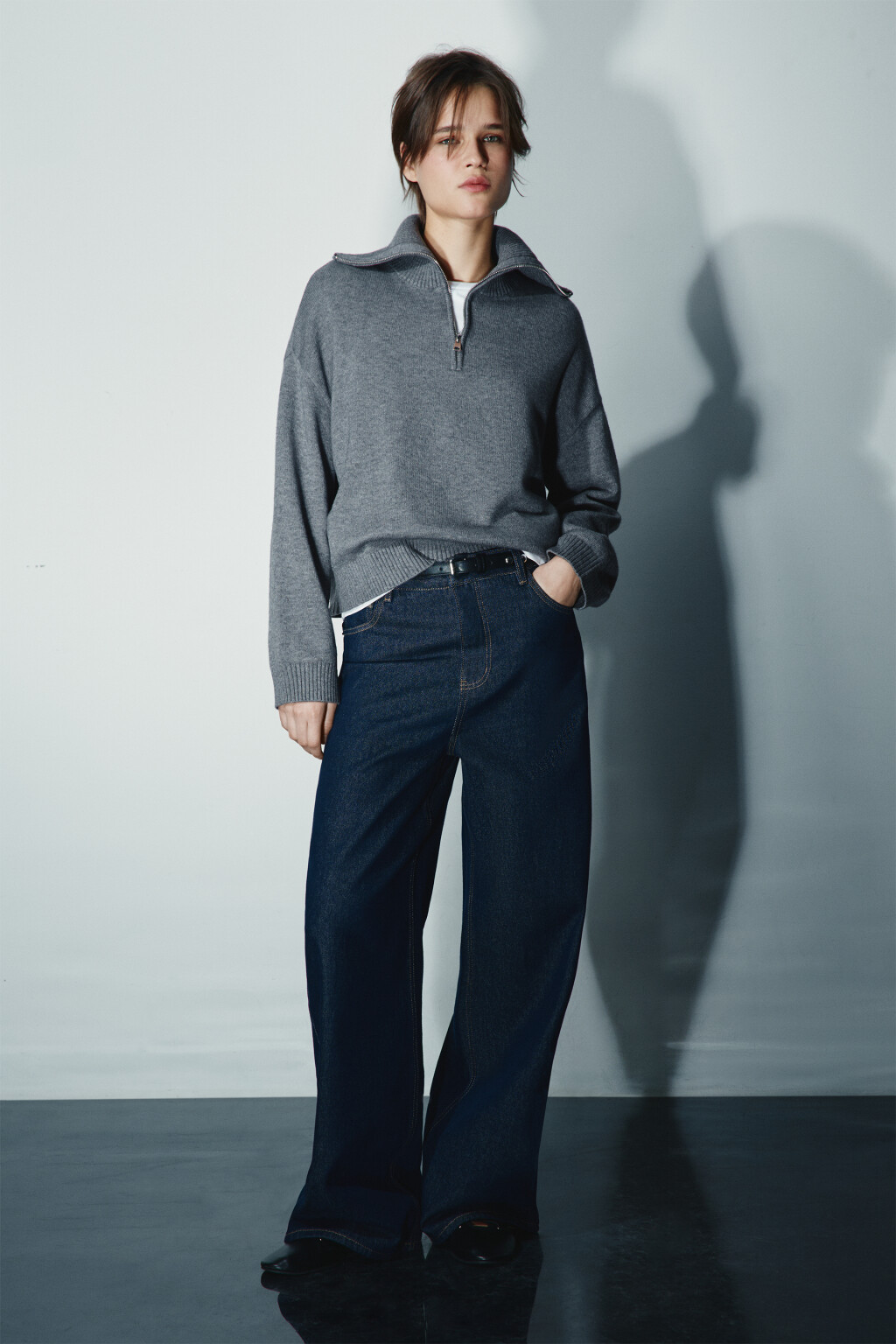 Джемпер на молнии с воротником - цвет серый - 4