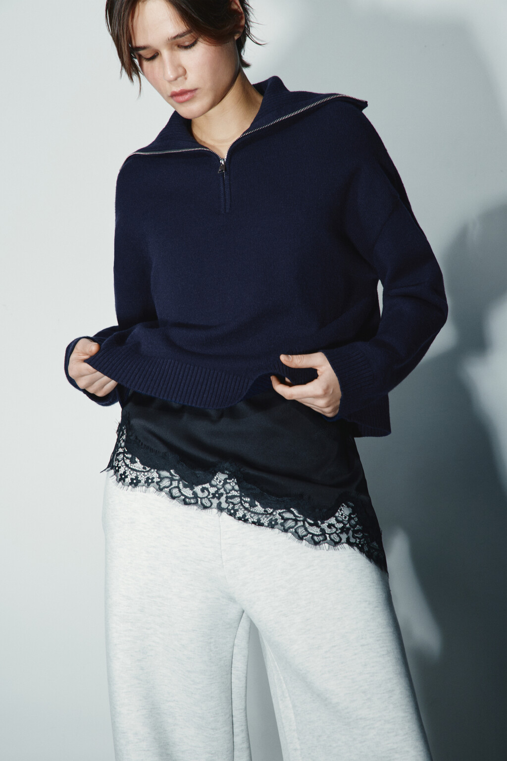 Джемпер на молнии с воротником - цвет синий - 1