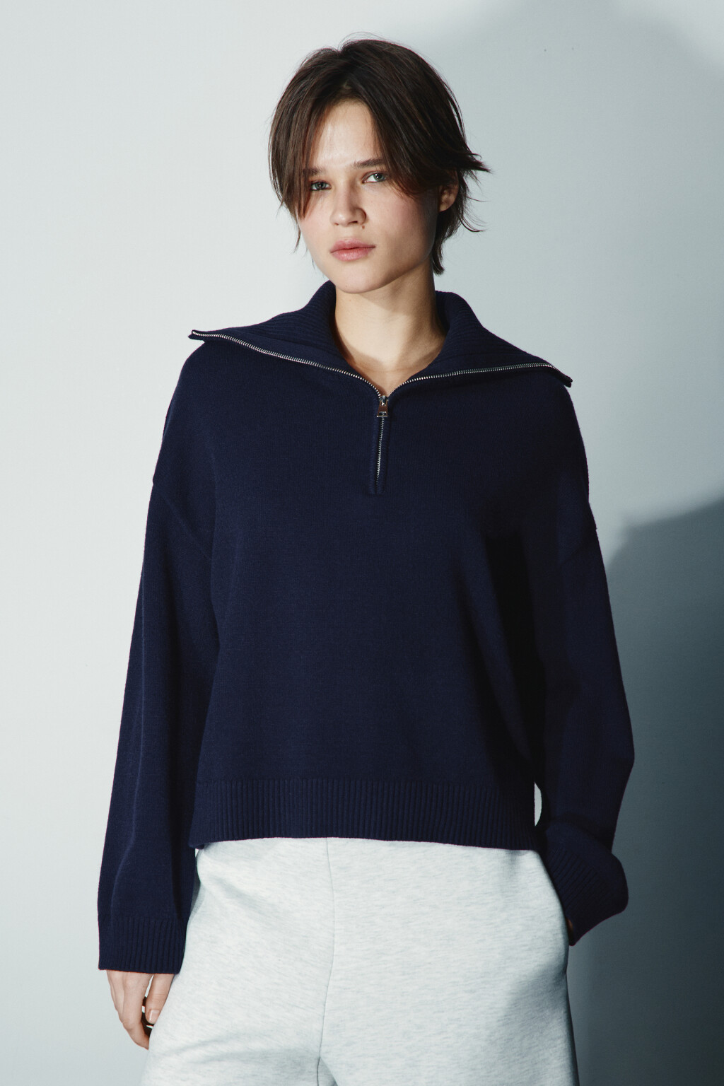 Джемпер на молнии с воротником - цвет синий - 3