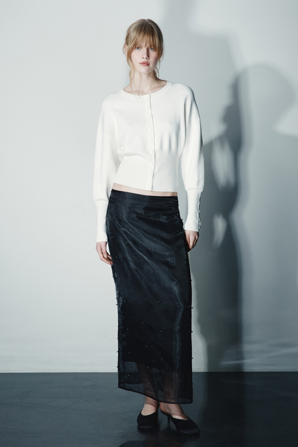 Кардиган вязаный на кнопках - цвет молочный - 4