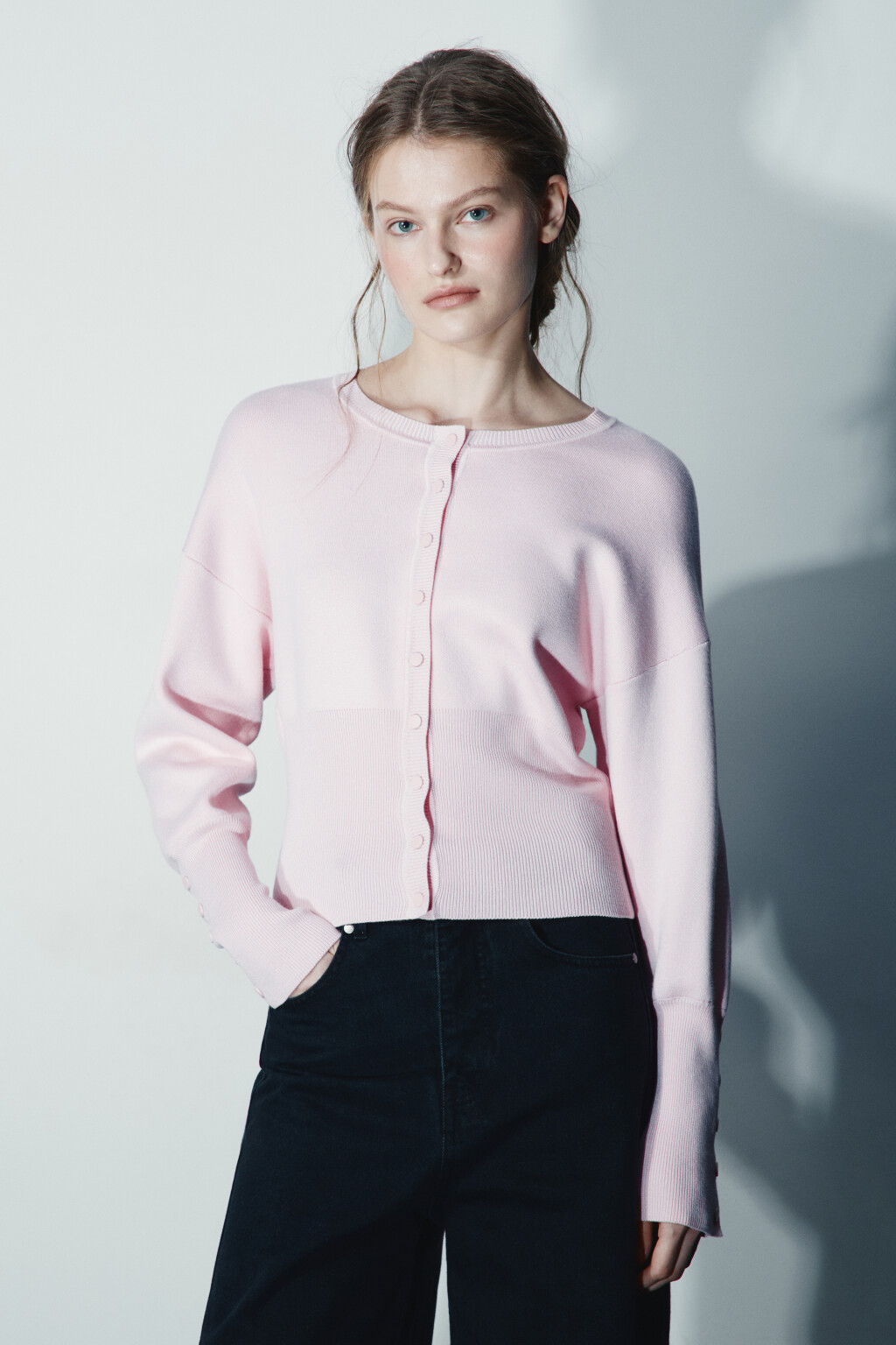 Кардиган вязаный на кнопках - цвет розовый - 2