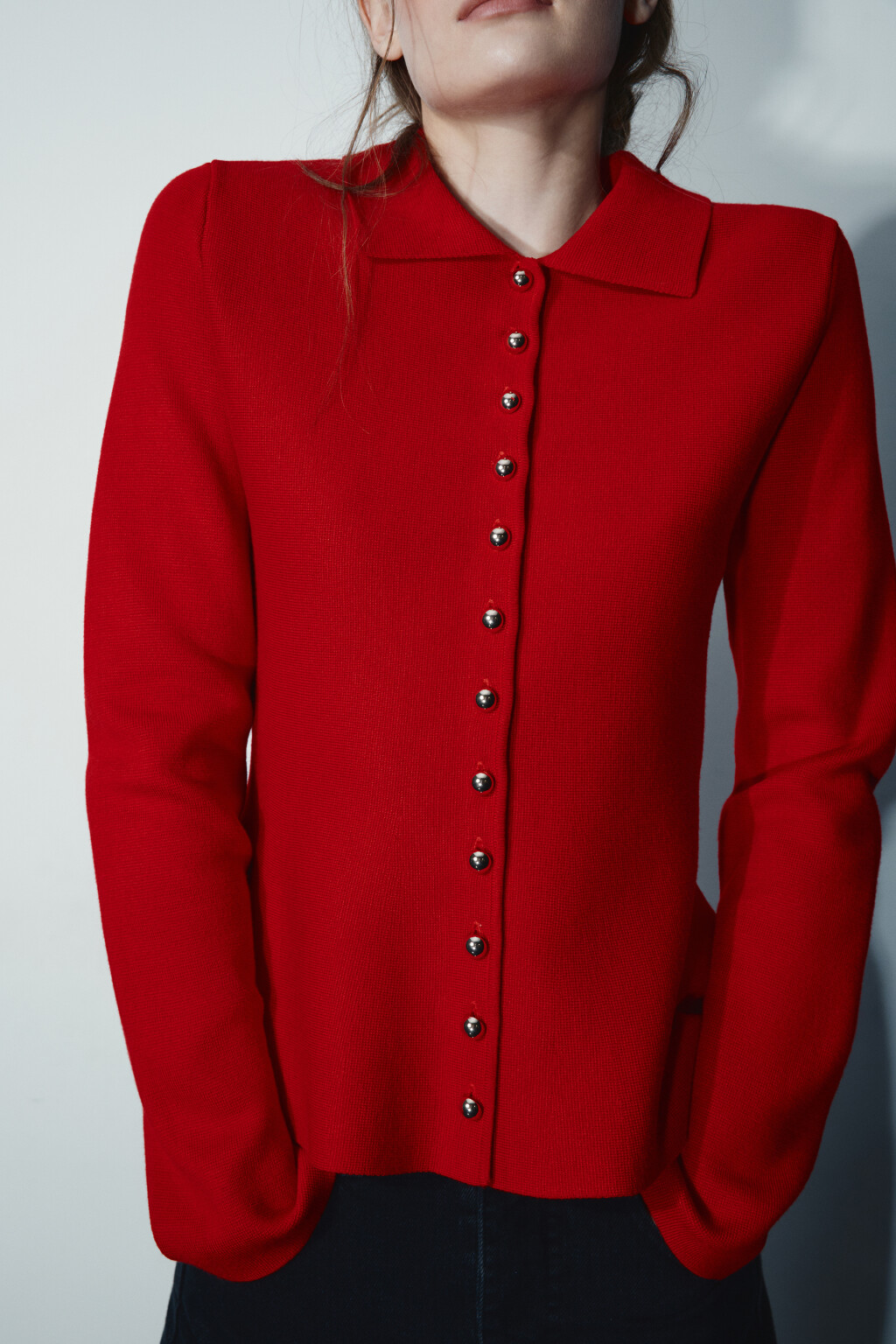 Кардиган приталенный вискозный - цвет красный - 1