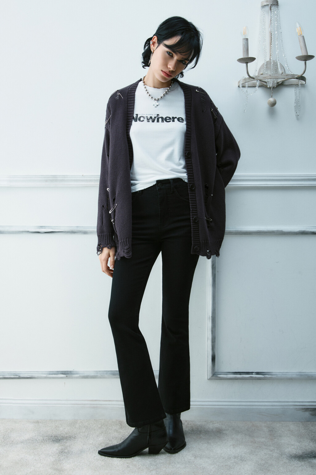 Кардиган удлиненный с декоративными булавками - цвет серый - 4