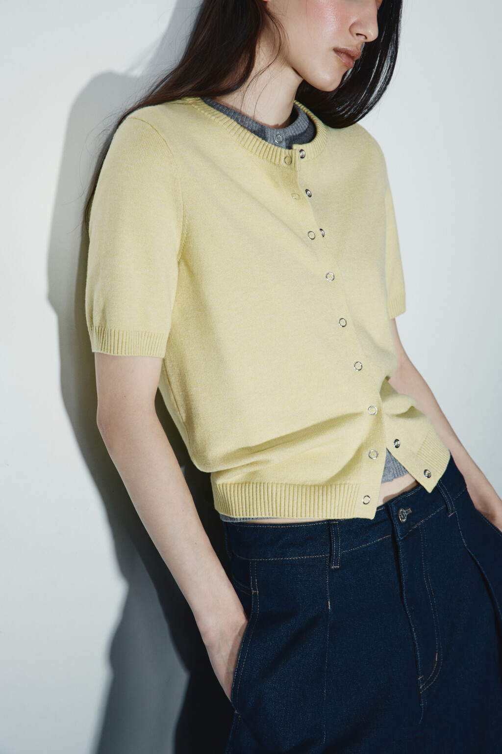 Джемпер вязаный с коротким рукавом - цвет зеленый - 1