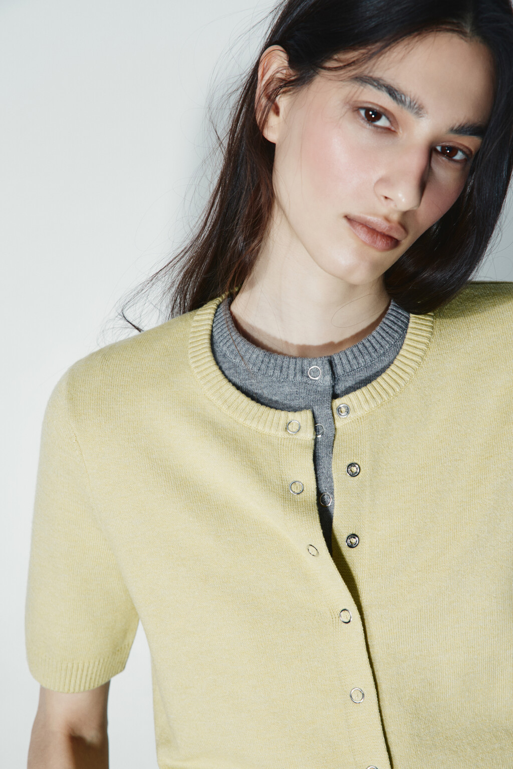 Джемпер вязаный с коротким рукавом - цвет зеленый - 2