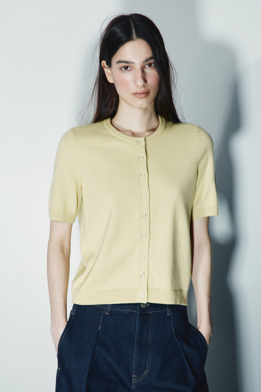 Джемпер вязаный с коротким рукавом - цвет зеленый - 3