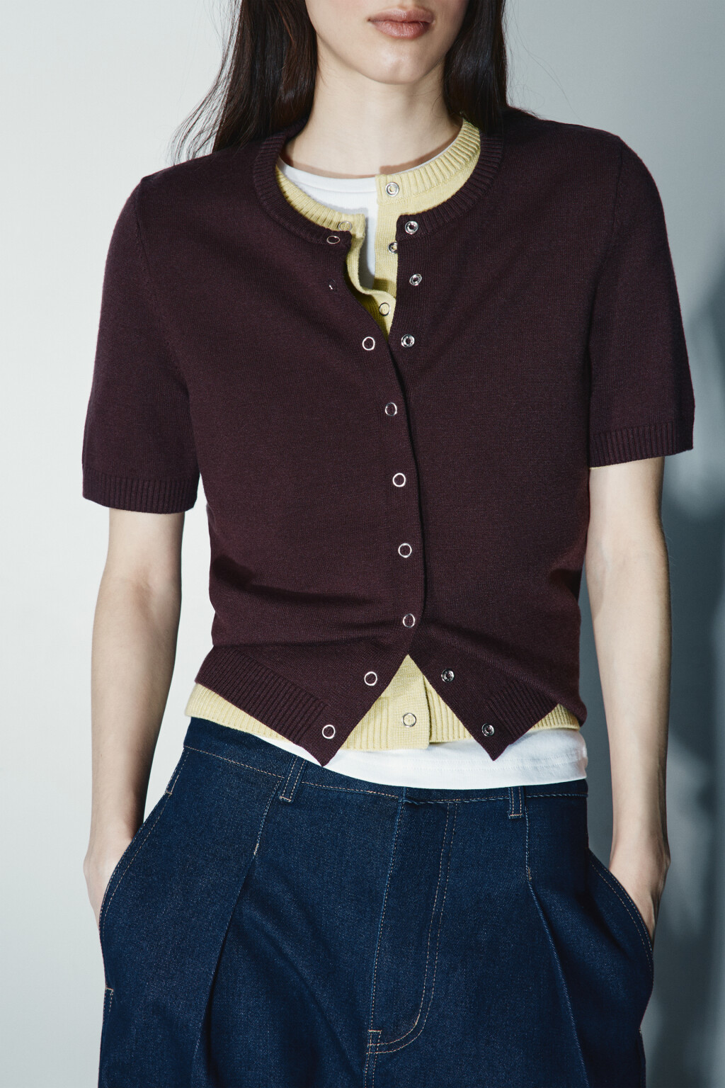 Джемпер вязаный с коротким руковом - цвет коричневый - 1