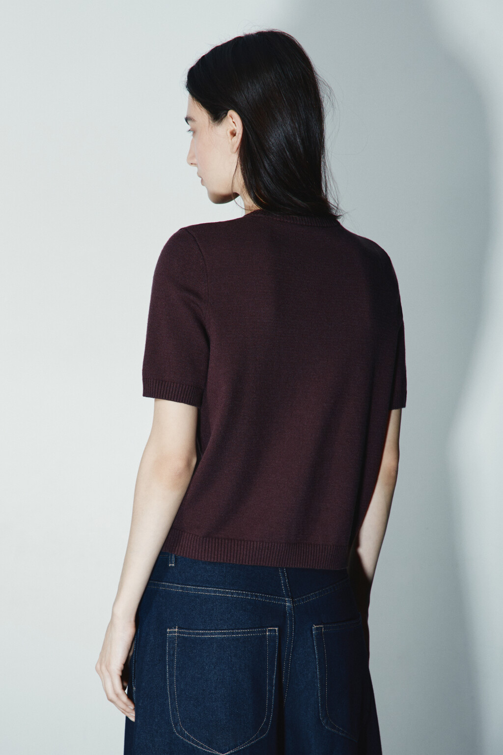 Джемпер вязаный с коротким руковом - цвет коричневый - 3