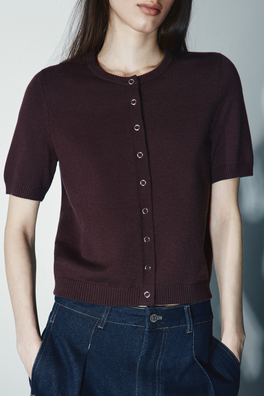 Джемпер вязаный с коротким руковом - цвет коричневый - 5