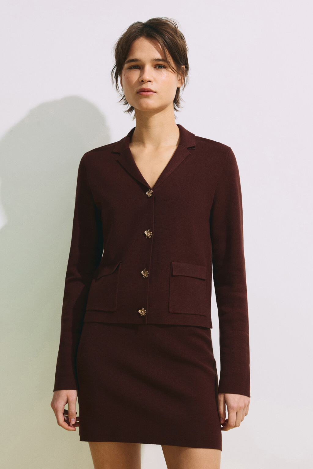 Жакет жаккардовый прямой - цвет коричневый - 4