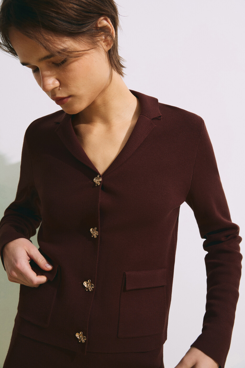 Жакет жаккардовый прямой - цвет коричневый - 8