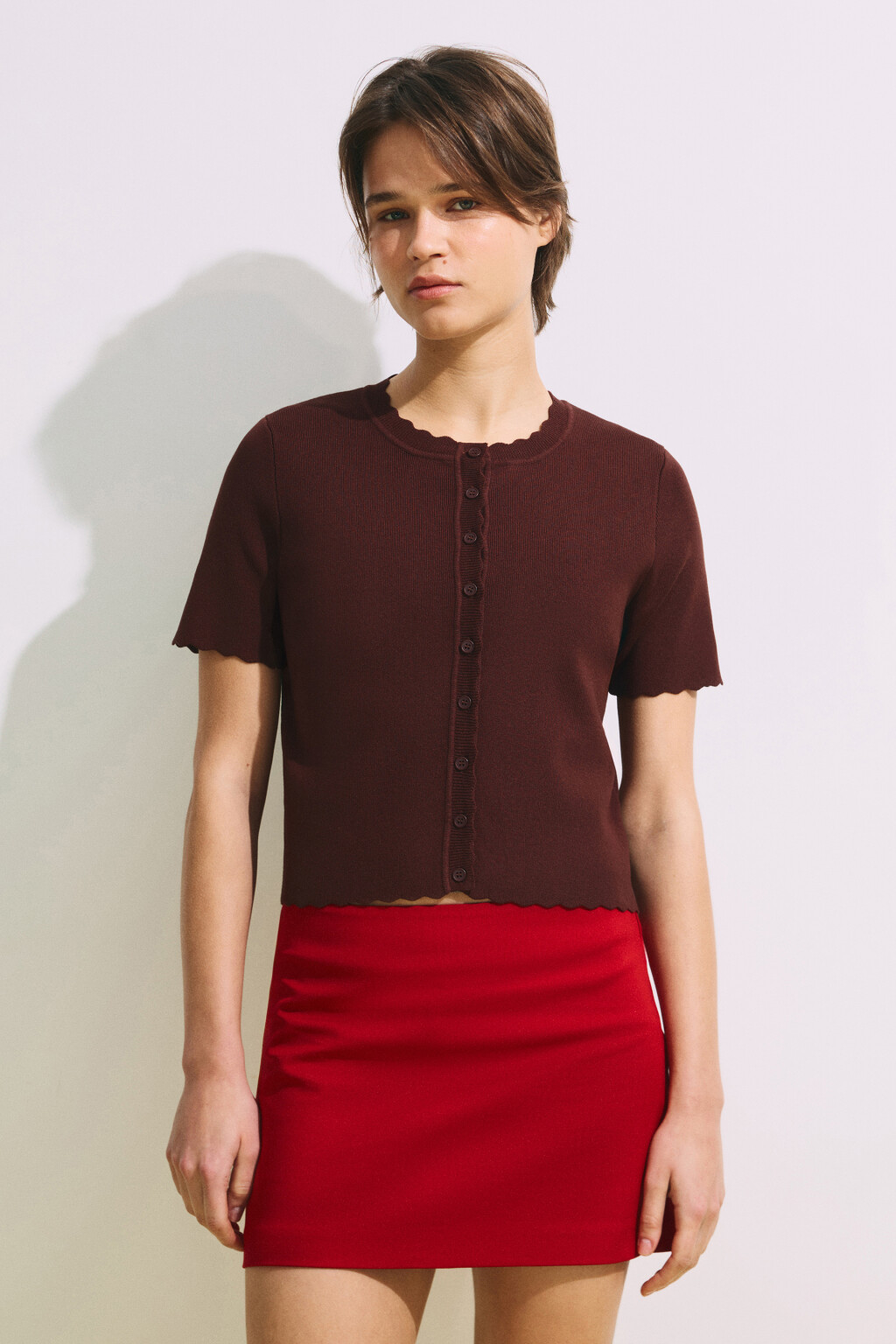 Кардиган на пуговицах с короткими рукавами - цвет коричневый - 3