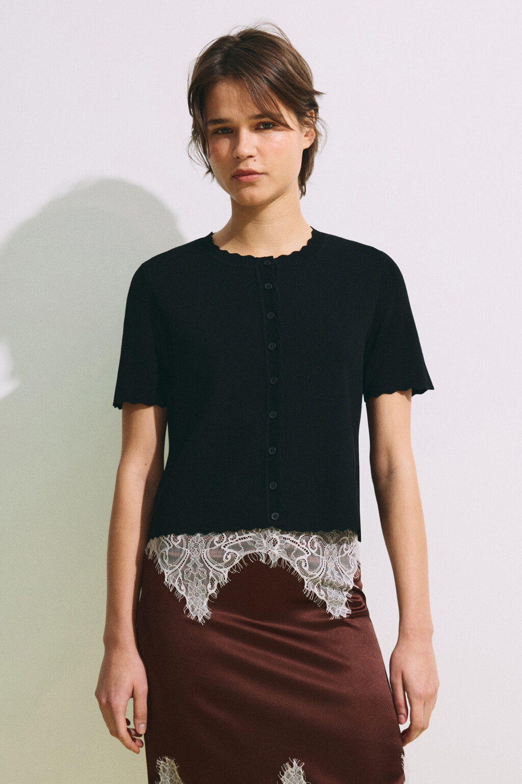 Кардиган на пуговицах с короткими рукавами - цвет черный - 3