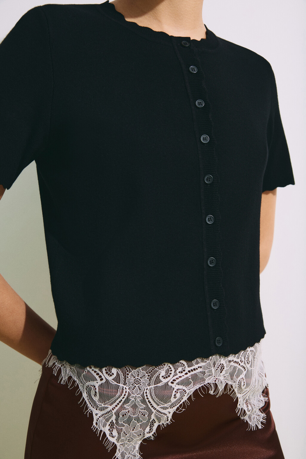 Кардиган на пуговицах с короткими рукавами - цвет черный - 7