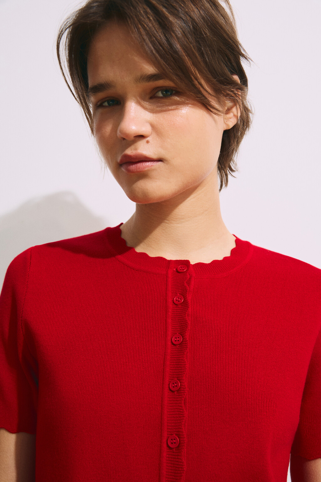 Кардиган на пуговицах с короткими рукавами - цвет красный - 6