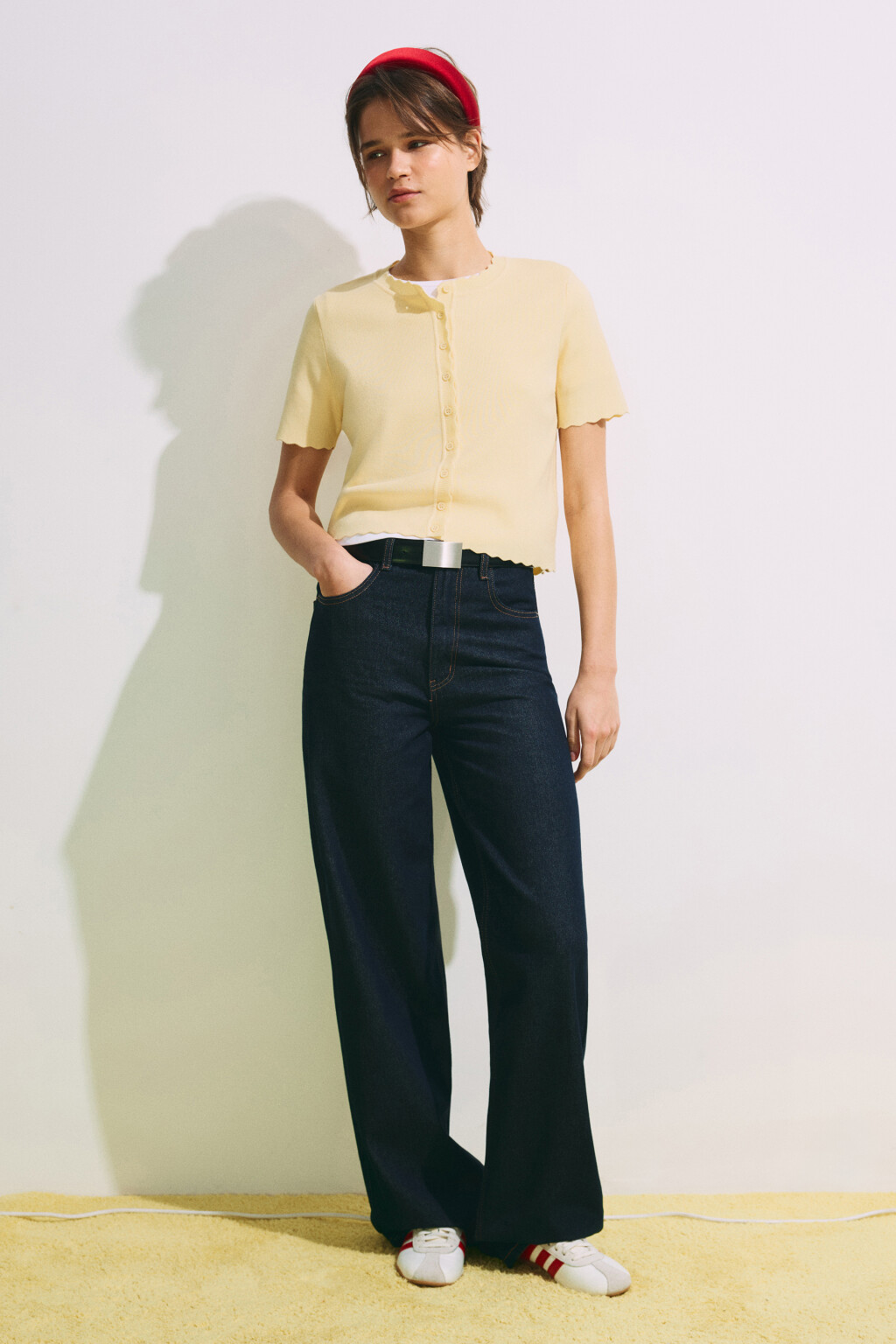 Кардиган на пуговицах с короткими рукавами - цвет желтый - 5