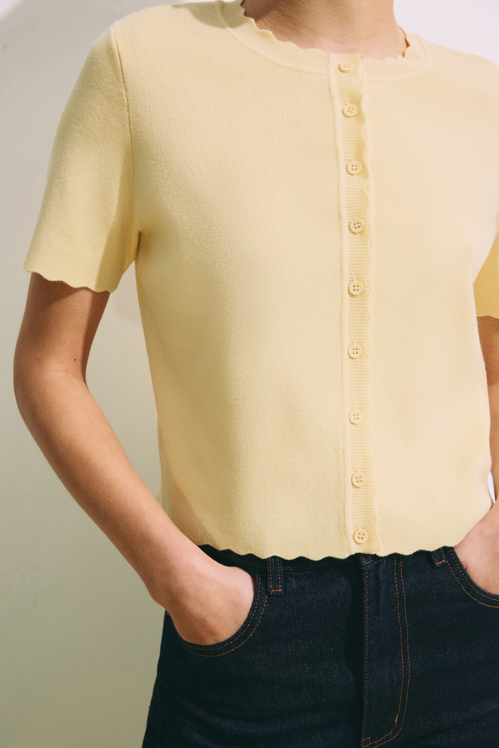Кардиган на пуговицах с короткими рукавами - цвет желтый - 6