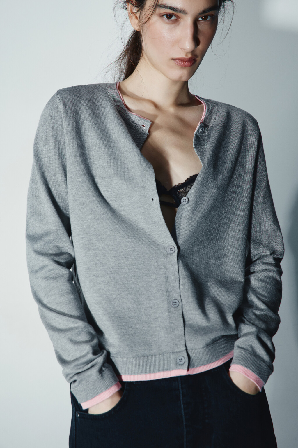 Кардиган с имитацией второго слоя - цвет серый - 1